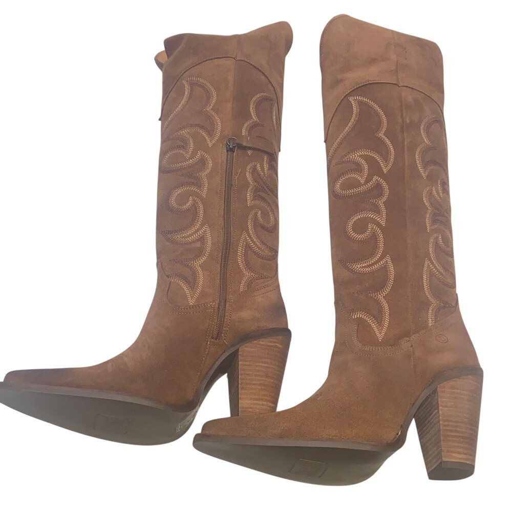 Dingo Whiskey Brown Suede Over The Knee Western Cowboy Boots‎ Pointed Toe Heel - Picture 6 of 12